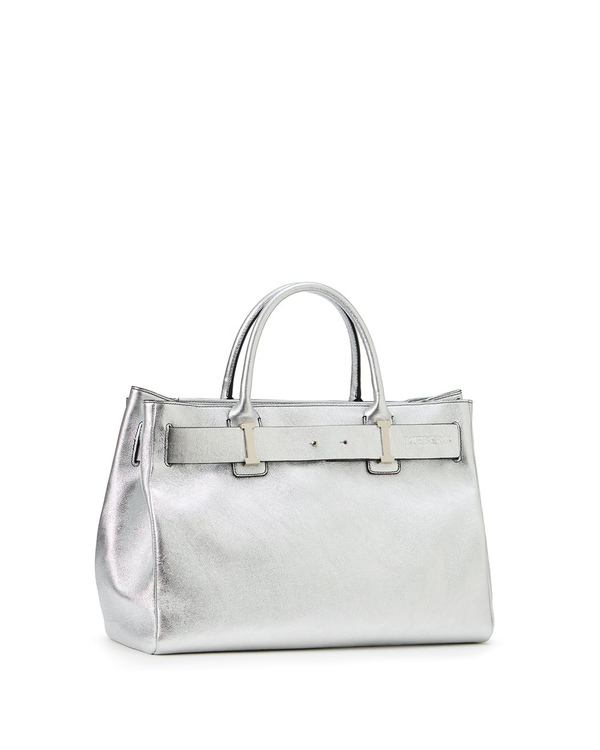 Shopper Bag in Silver Laminated Leather - Iceberg - Official Website