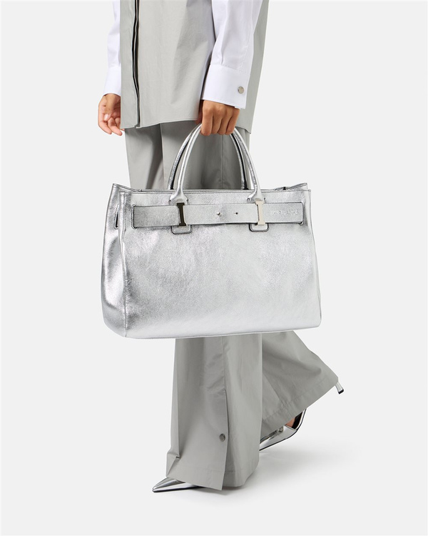 Shopper Bag in Silver Laminated Leather - Iceberg - Official Website