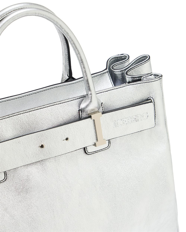 Shopper Bag in Silver Laminated Leather - Iceberg - Official Website