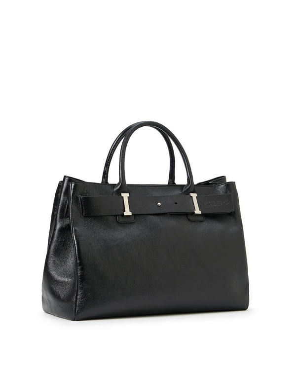 Black Laminated Leather Shopper Bag - Iceberg - Official Website