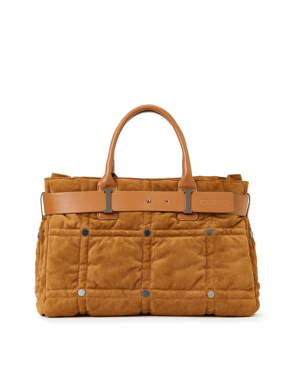 Coccio colored Suede Shopper Bag with Checkerboard Embroidery - Iceberg - Official Website