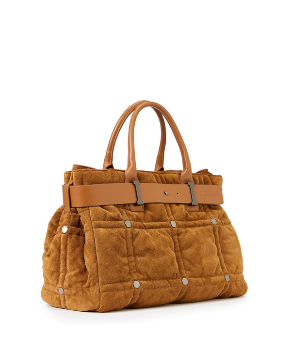 Coccio colored Suede Shopper Bag with Checkerboard Embroidery - Iceberg - Official Website