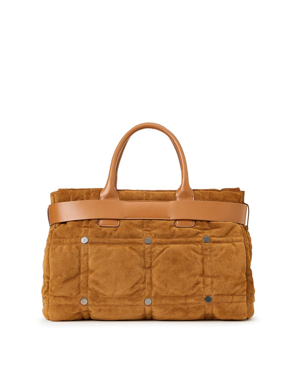 Coccio colored Suede Shopper Bag with Checkerboard Embroidery - Iceberg - Official Website