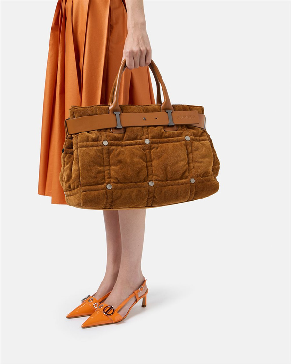 Coccio colored Suede Shopper Bag with Checkerboard Embroidery - Iceberg - Official Website