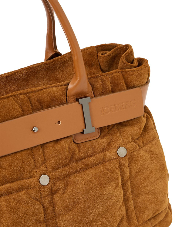 Coccio colored Suede Shopper Bag with Checkerboard Embroidery - Iceberg - Official Website