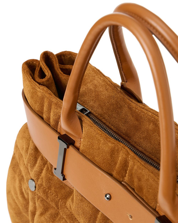 Coccio colored Suede Shopper Bag with Checkerboard Embroidery - Iceberg - Official Website