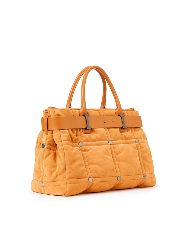 Intense Orange Suede Shopper Bag with Checkerboard Embroidery - Iceberg - Official Website