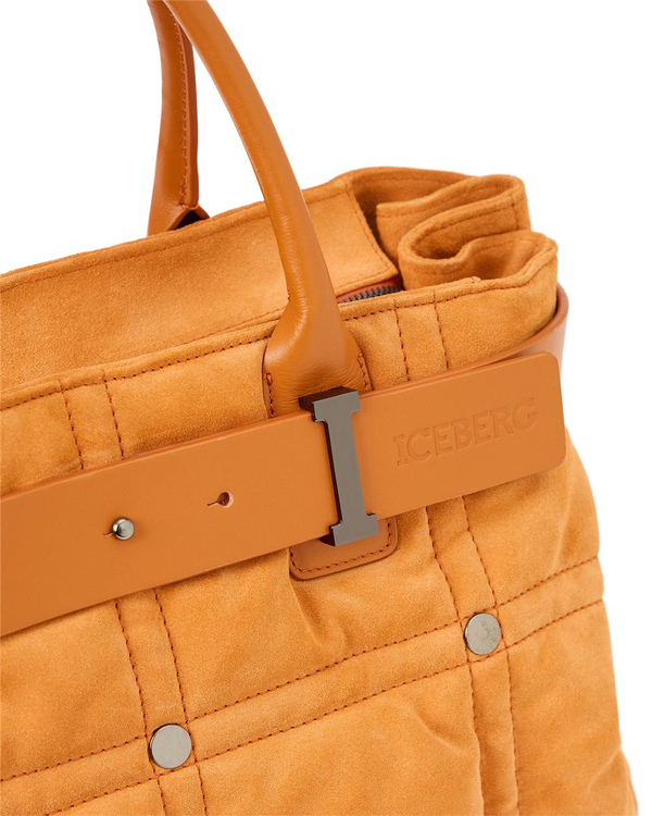 Intense Orange Suede Shopper Bag with Checkerboard Embroidery - Iceberg - Official Website
