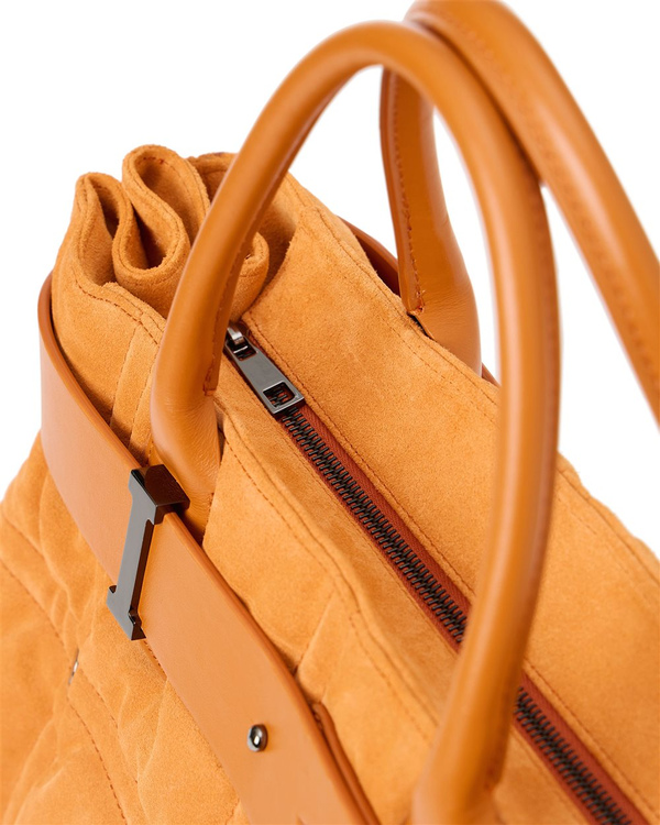 Intense Orange Suede Shopper Bag with Checkerboard Embroidery - Iceberg - Official Website
