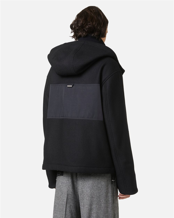 Comfort fit black jacket in cloth and technical nylon - Iceberg - Official Website