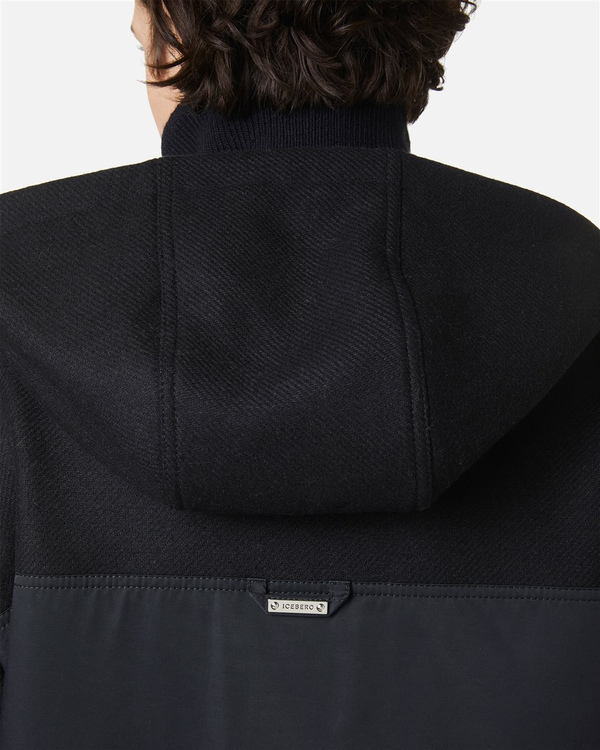 Comfort fit black jacket in cloth and technical nylon - Iceberg - Official Website
