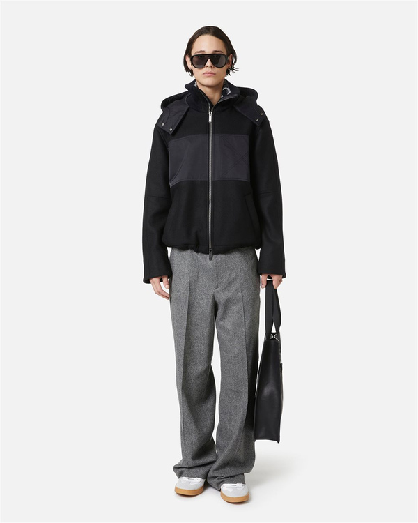 Comfort fit black jacket in cloth and technical nylon - Iceberg - Official Website