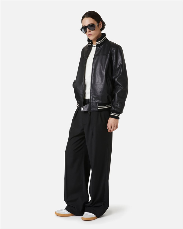 Black leather bomber with embroidered Iceberg logo - Iceberg - Official Website