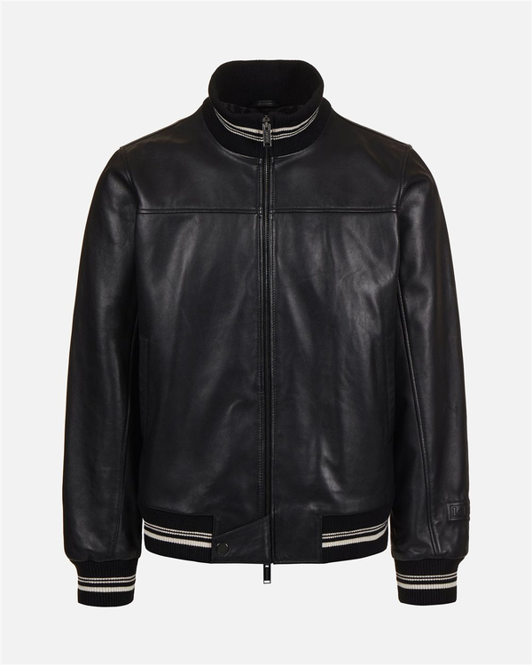 Black leather bomber with embroidered Iceberg logo - Iceberg - Official Website