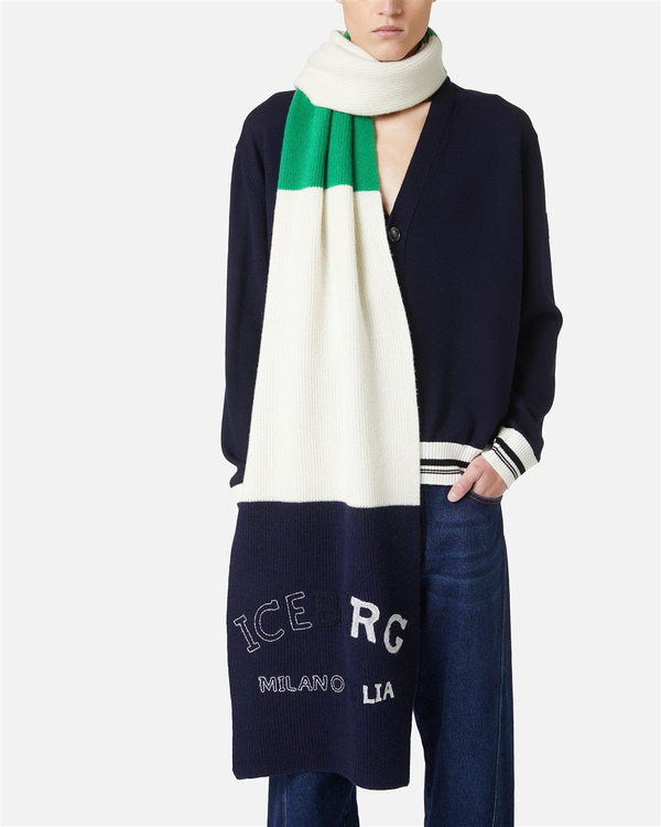 Multicolored corn stitch scarf with embroidery - Iceberg - Official Website