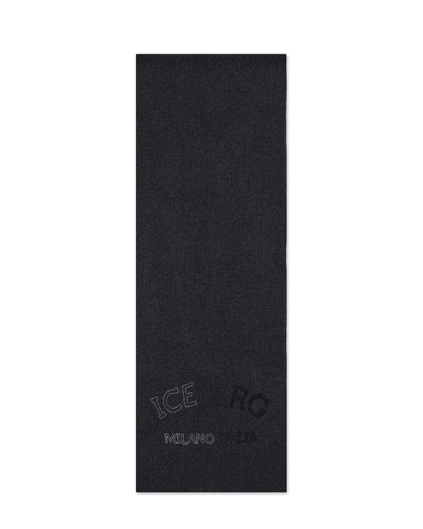 Melange grey scarf in corn stitch with embroidery - Iceberg - Official Website