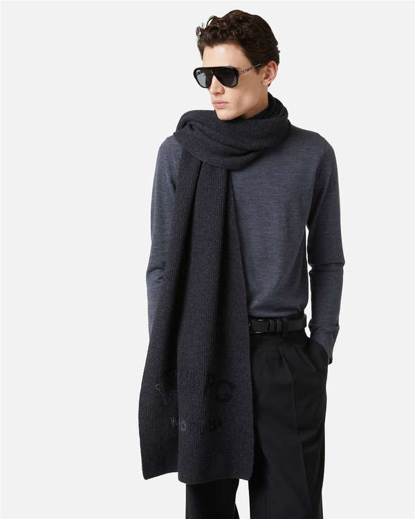 Melange grey scarf in corn stitch with embroidery - Iceberg - Official Website