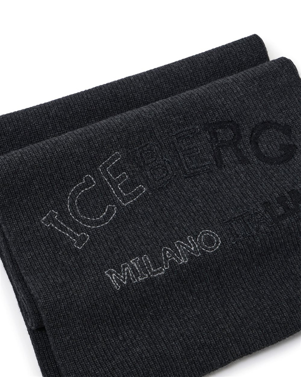 Melange grey scarf in corn stitch with embroidery - Iceberg - Official Website