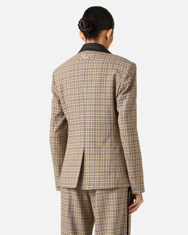 Single-breasted camel and brown check jacket with Iceberg logo - Iceberg - Official Website