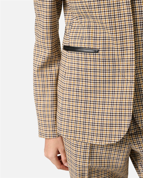 Single-breasted camel and brown check jacket with Iceberg logo - Iceberg - Official Website
