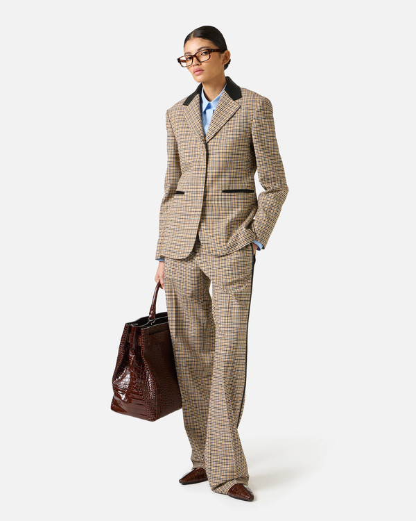 Single-breasted camel and brown check jacket with Iceberg logo - Iceberg - Official Website