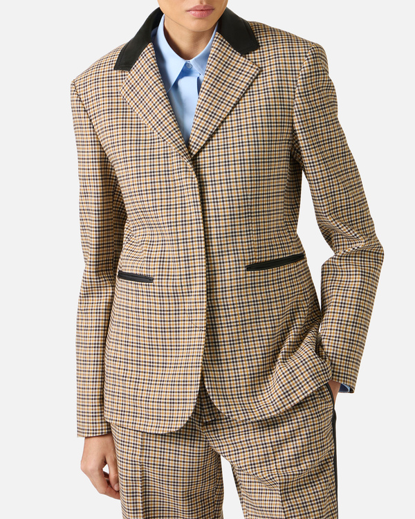 Single-breasted camel and brown check jacket with Iceberg logo - Iceberg - Official Website