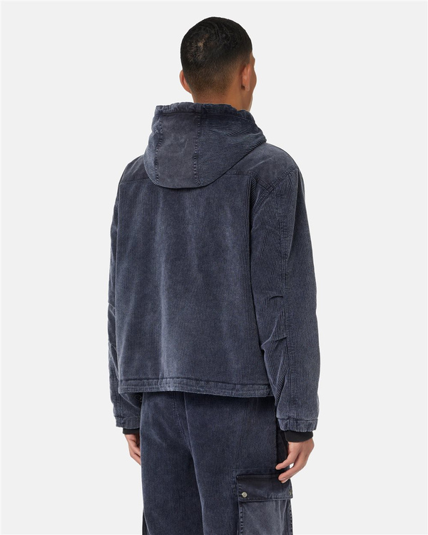 Relaxed-fit hooded sport jacket in navy corduroy with gabardine details and Iceberg logo - Iceberg - Official Website