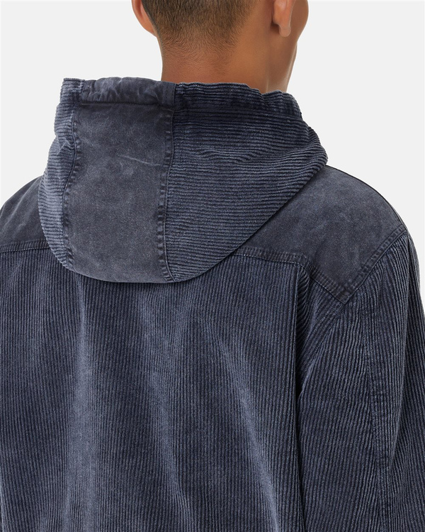 Relaxed-fit hooded sport jacket in navy corduroy with gabardine details and Iceberg logo - Iceberg - Official Website