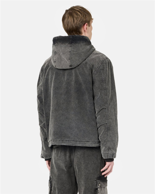 Relaxed-fit hooded sport jacket in gray corduroy with gabardine details and Iceberg logo - Iceberg - Official Website