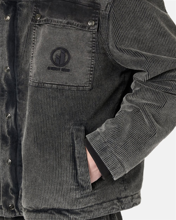 Relaxed-fit hooded sport jacket in gray corduroy with gabardine details and Iceberg logo - Iceberg - Official Website