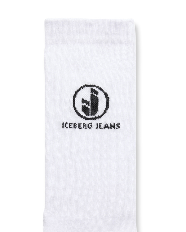 Milky white ribbed cotton terry socks with IJ logo inlay - Iceberg - Official Website