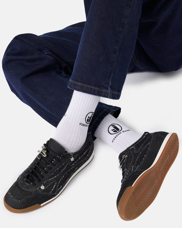 Milky white ribbed cotton terry socks with IJ logo inlay - Iceberg - Official Website