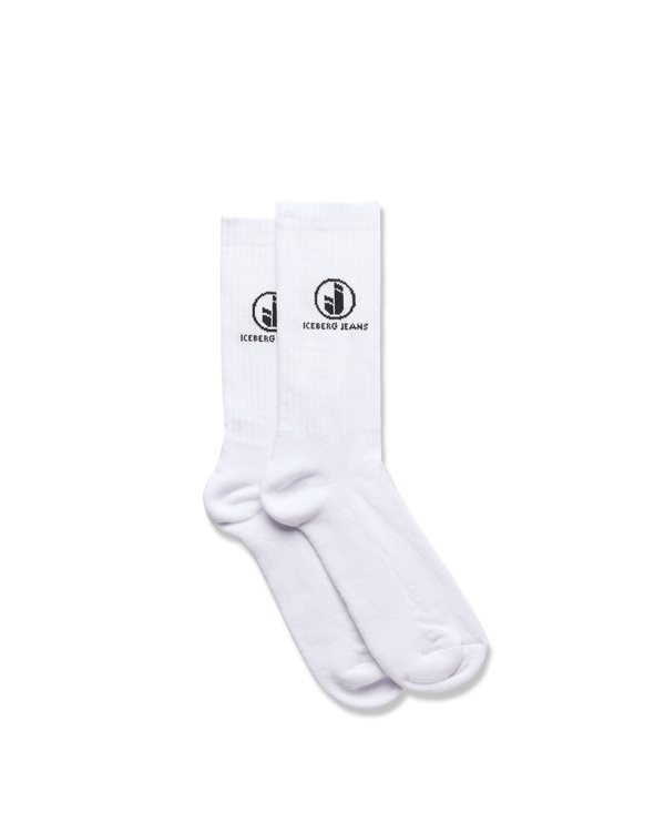 Milky white cotton terry sock with IJ logo inlay - Iceberg - Official Website