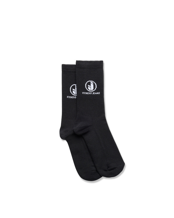 Black cotton terry sock with IJ logo inlay - Iceberg - Official Website