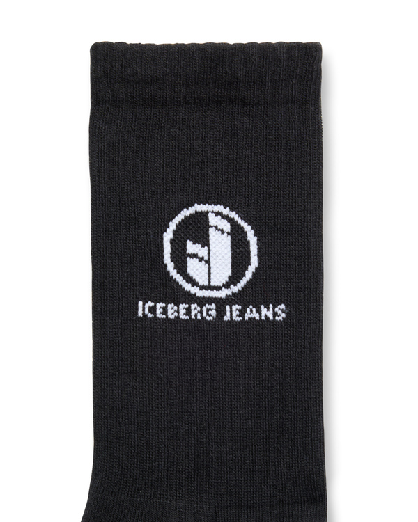Black cotton terry sock with IJ logo inlay - Iceberg - Official Website