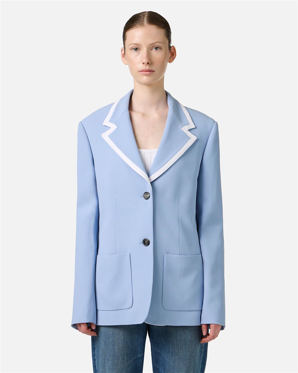 Single-breasted, regular fit powder blue jacket in cady fabric | ICEBERG