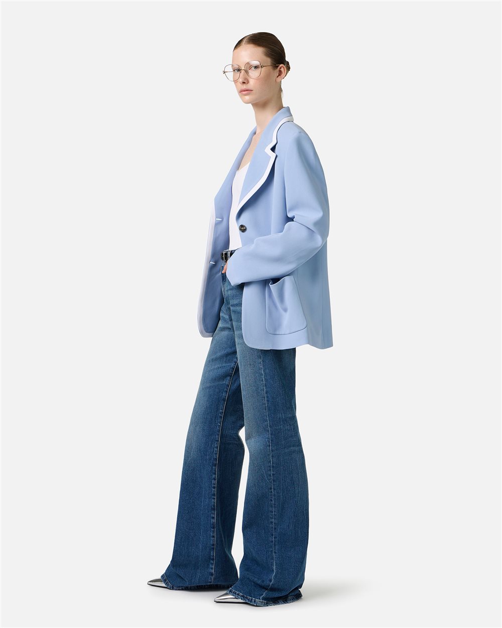 Single-breasted, regular fit powder blue jacket in cady fabric | ICEBERG