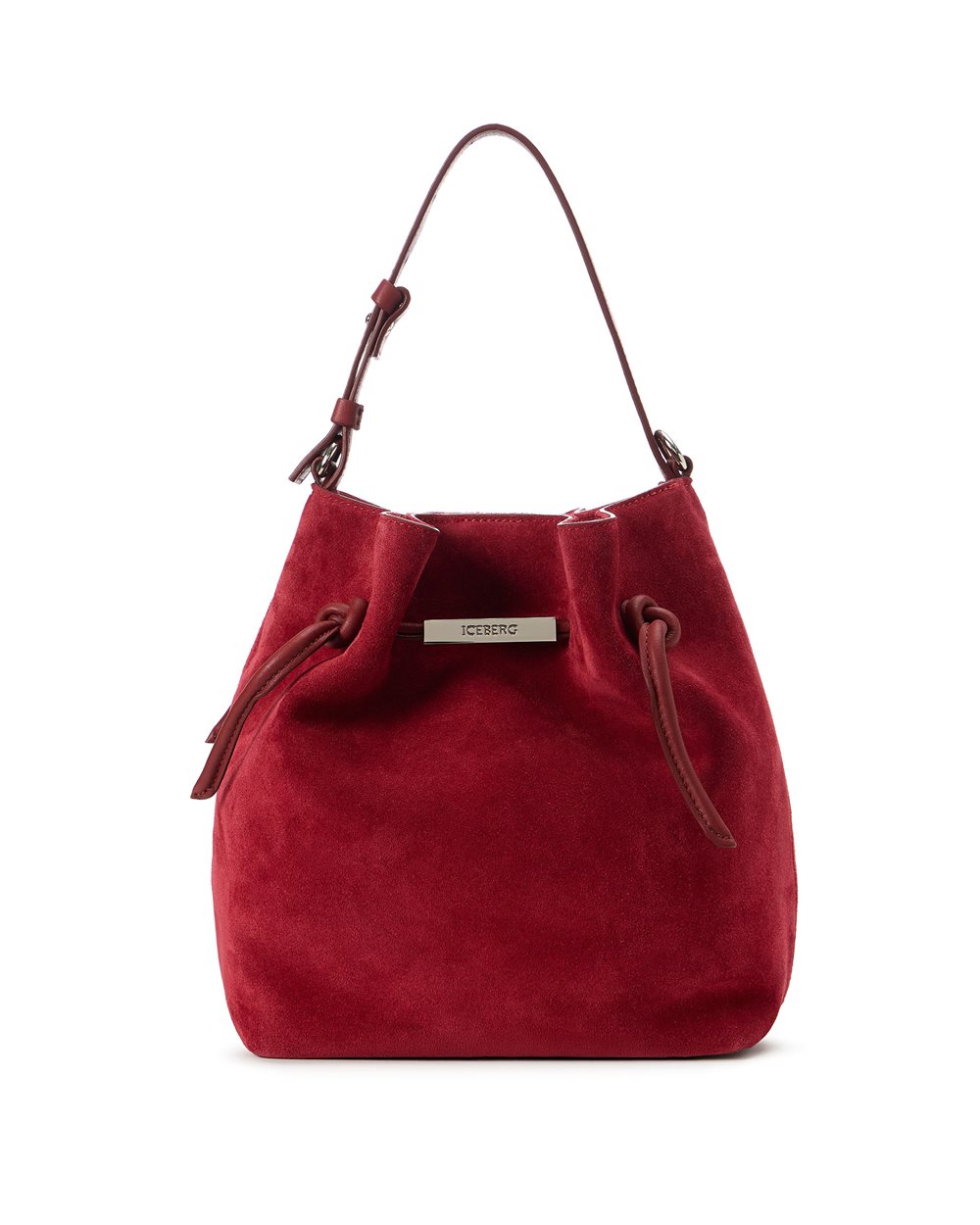 Dark red suede leather bucket shoulder bag | ICEBERG