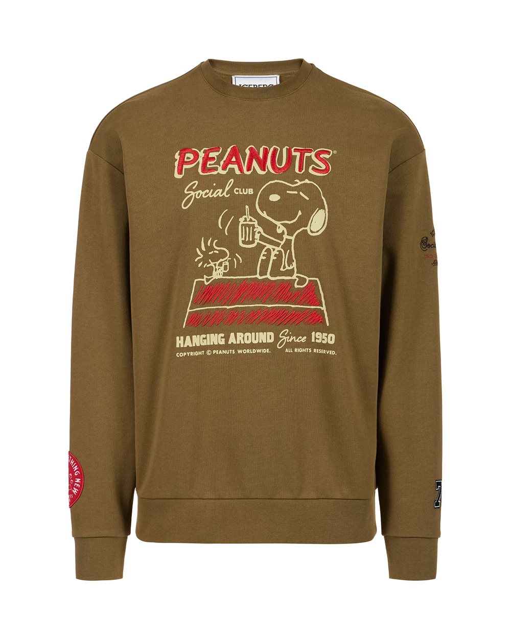 Regular fit blue cotton fleece crew neck sweatshirt, adorned with