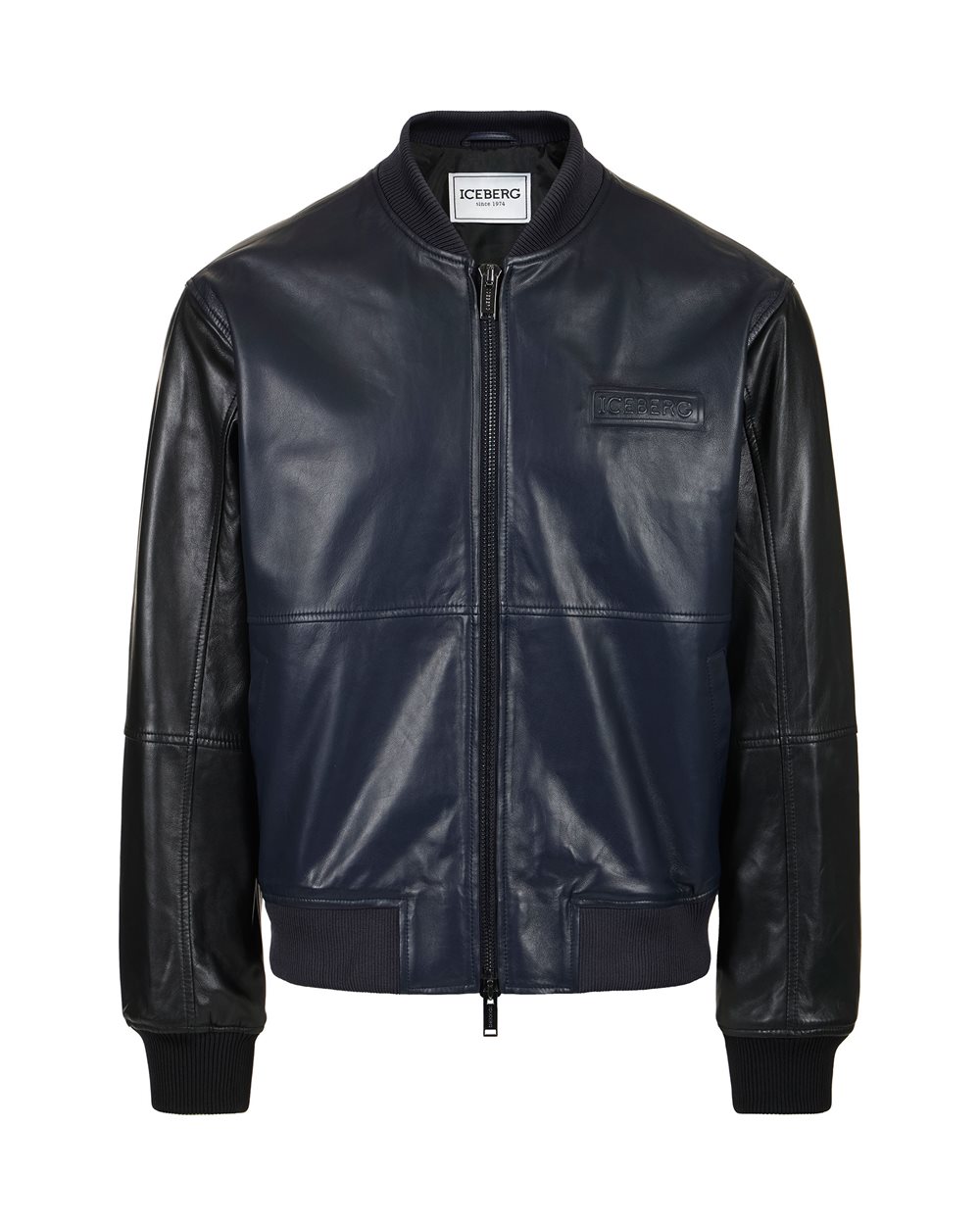 Blue and black leather jacket with dinosaur embroidery | ICEBERG