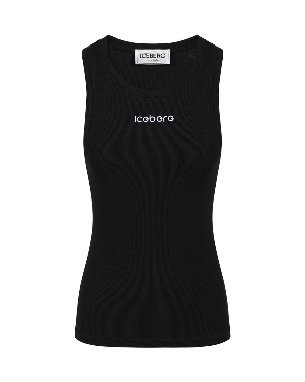 Optic white ribbed stretch cotton jersey tank top | ICEBERG