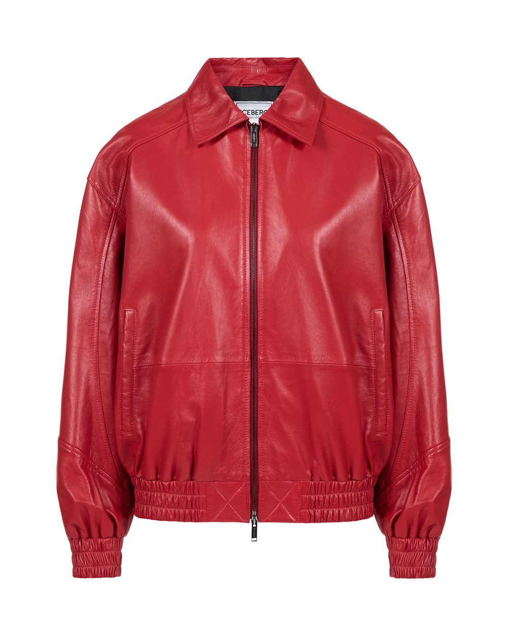 Black leather bomber short jacket | ICEBERG
