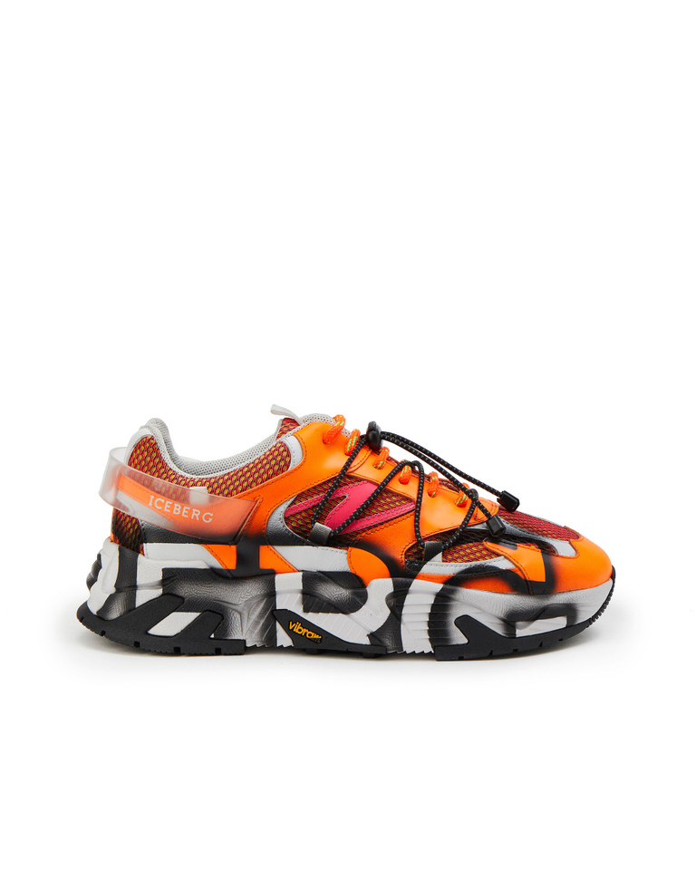 Orange and fuchsia pink Iceberg sneaker with graffiti effect - Shoes | Iceberg - Official Website