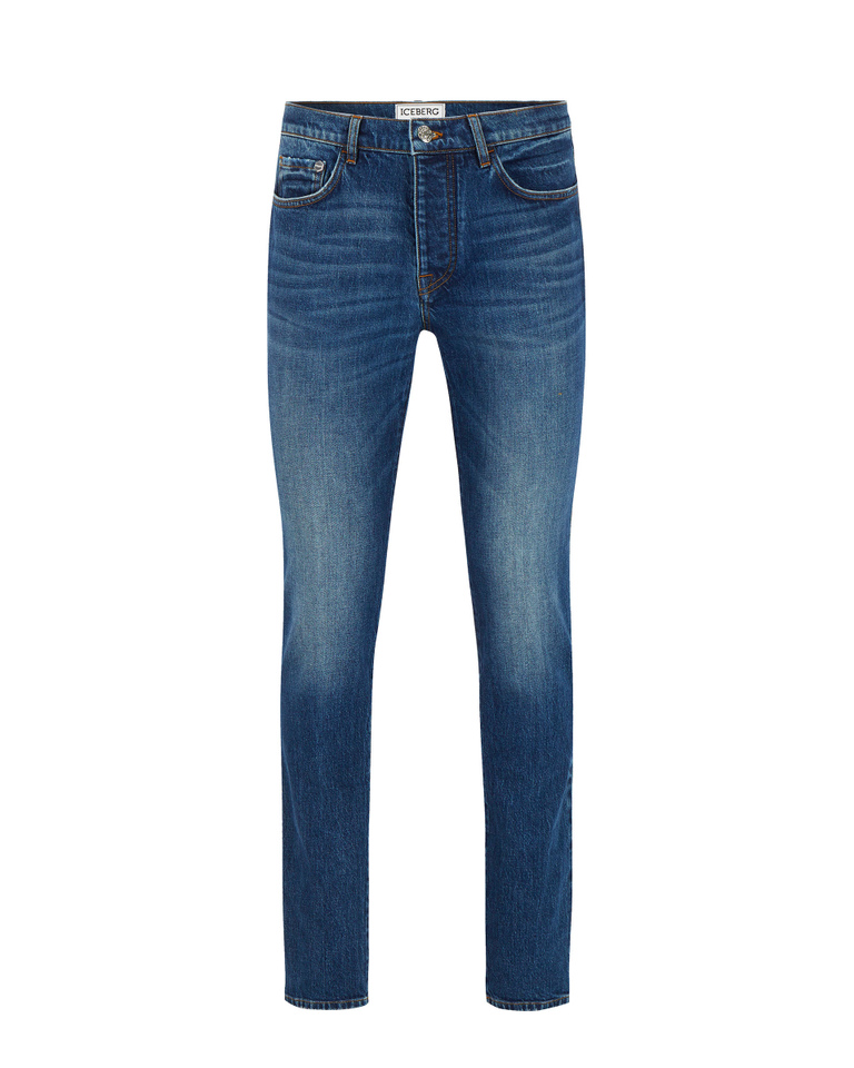 Indigo blue jeans with Iceberg 'i' pocket - Trousers | Iceberg - Official Website