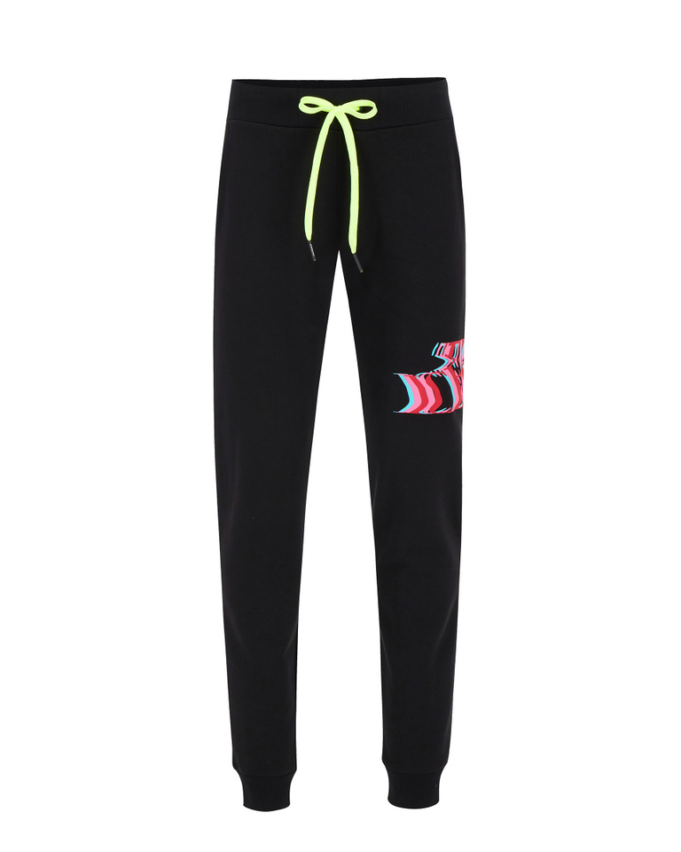 Black tracksuit-style pants with multicolor Iceberg logo - Trousers | Iceberg - Official Website