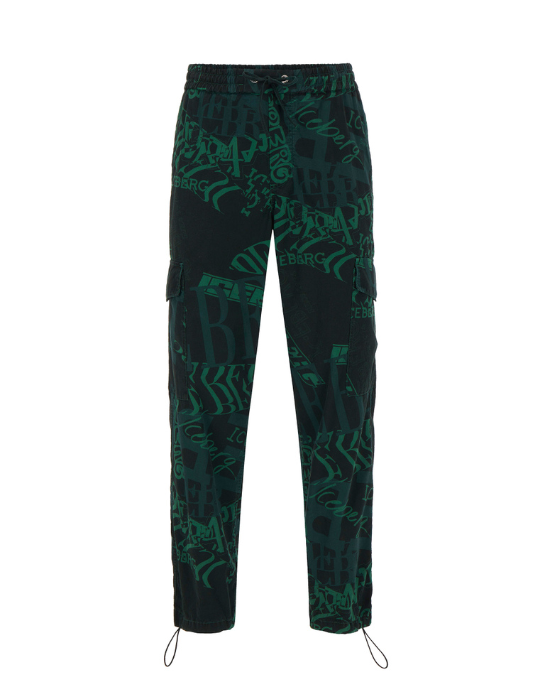 Iceberg cargo pants with gray and green leaf pattern - Trousers | Iceberg - Official Website