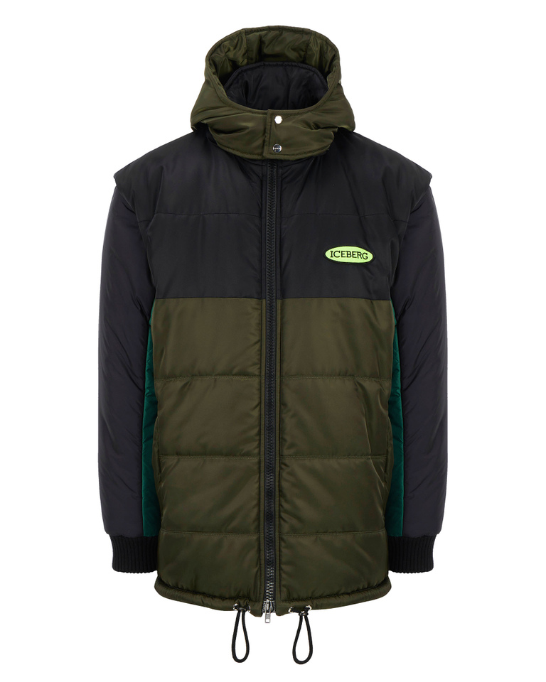 Black and green Iceberg padded jacket with hood - Men's Outlet | Iceberg - Official Website