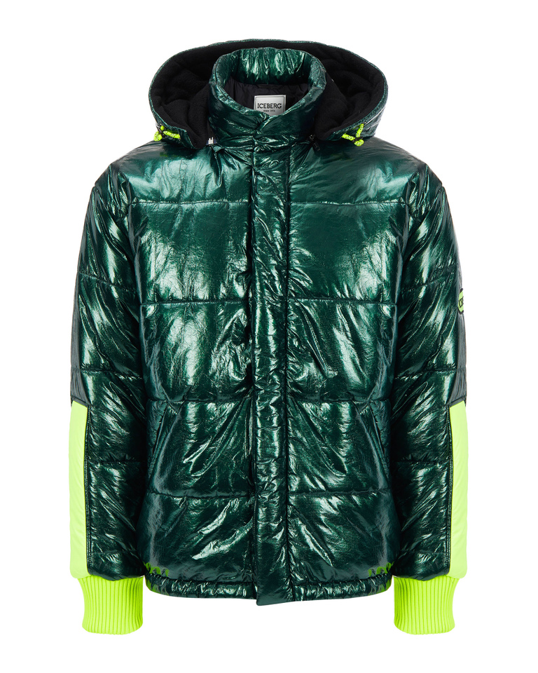 Metallic green Iceberg padded jacket with hood - Men's Outlet | Iceberg - Official Website