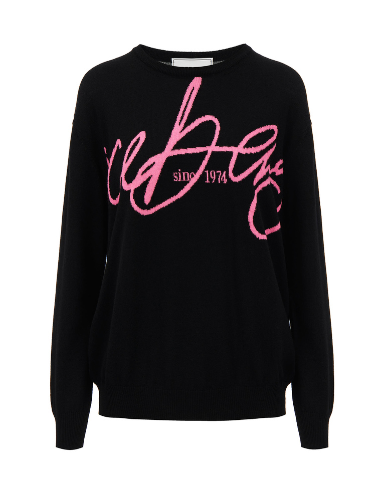Black wool sweater with pink Iceberg logo - Women's outlet | Iceberg - Official Website
