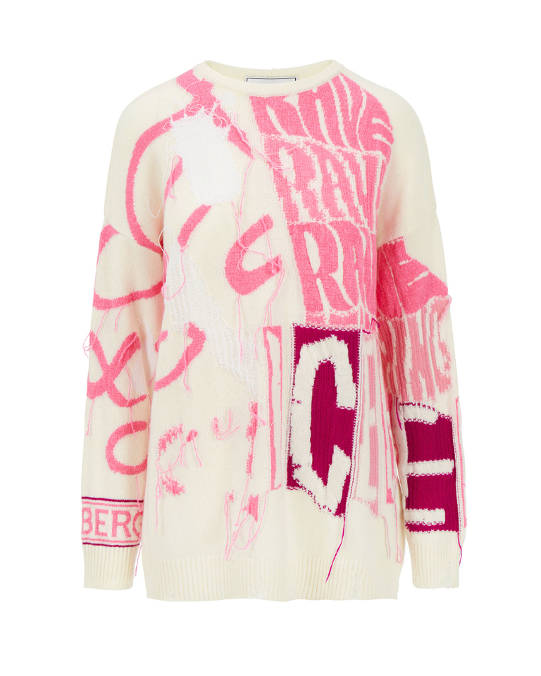 White Iceberg wool sweater with pink 'rave' logo - Knitwear | Iceberg - Official Website